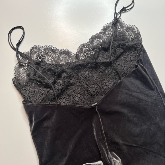 NWT Free People Lace Yasmine Velvet Slip Mini Dress Pajama Lingerie Grey XS - Picture 7 of 10